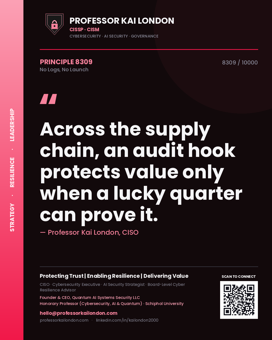 Professor Kai London principle 8309: Across the supply chain, an audit hook protects value only when a lucky quarter can prove it.