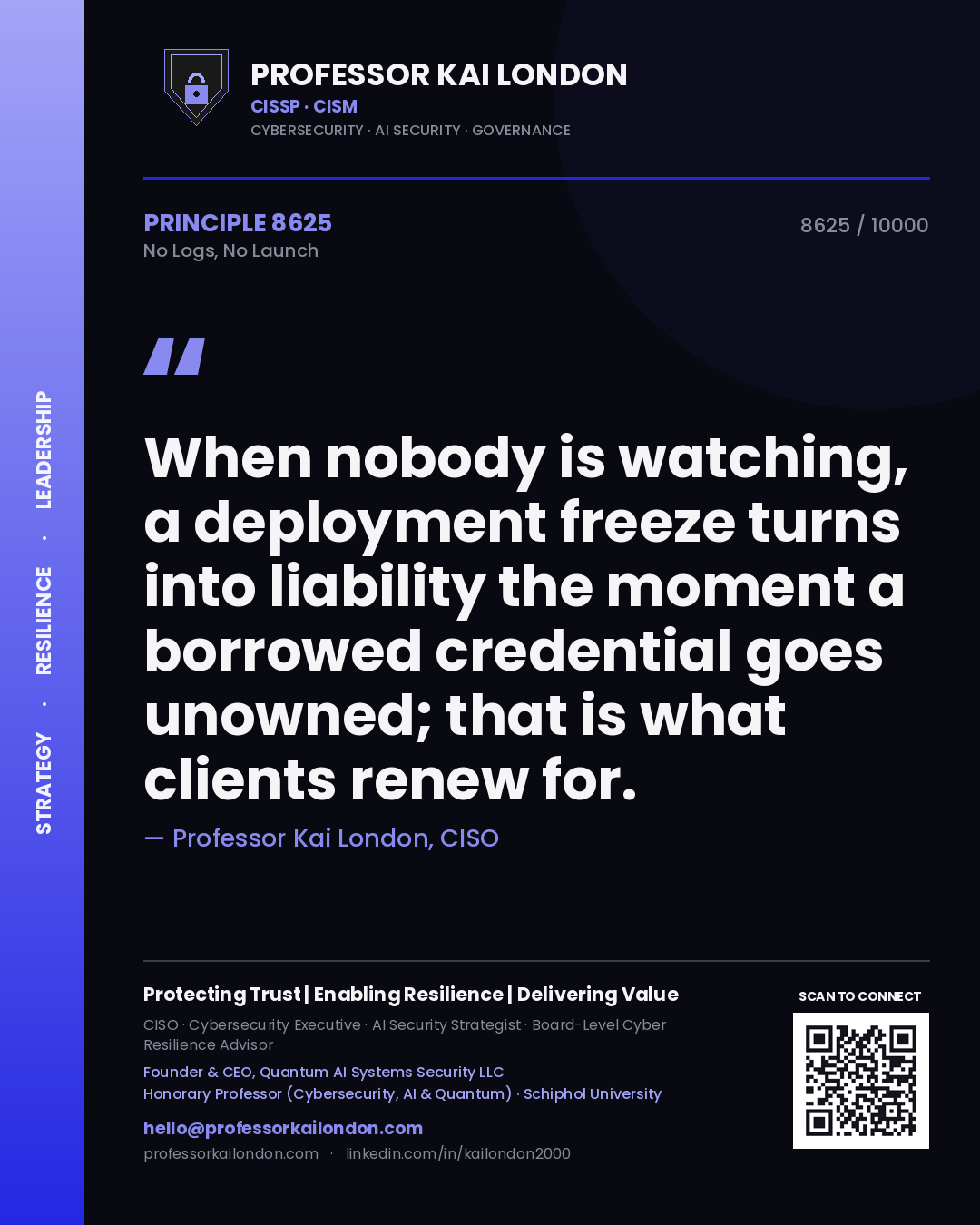 Professor Kai London principle 8625: When nobody is watching, a deployment freeze turns into liability the moment a borrowed credential goes unowned; that is what clients renew for.