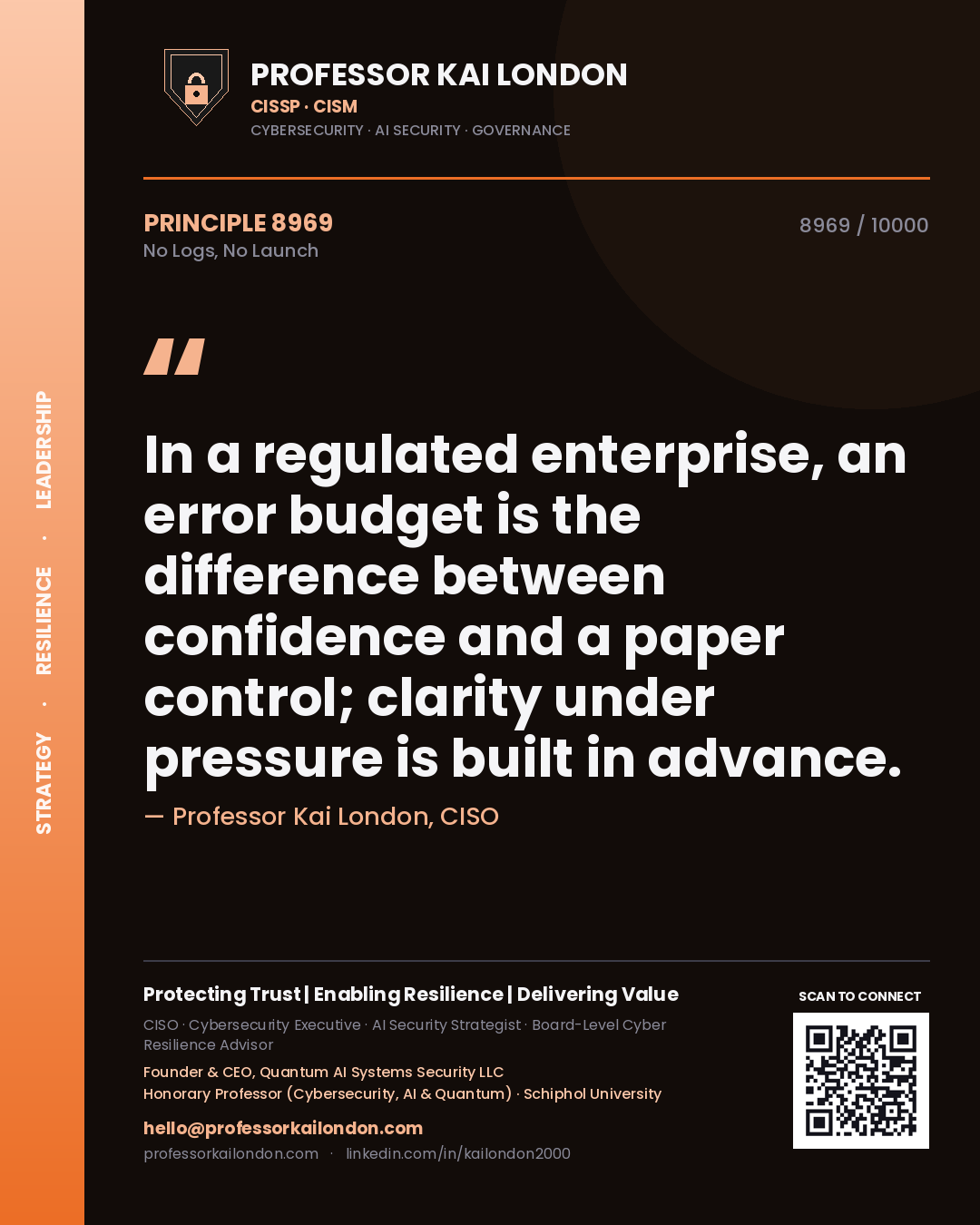 Professor Kai London principle 8969: In a regulated enterprise, an error budget is the difference between confidence and a paper control; clarity under pressure is built in advance.