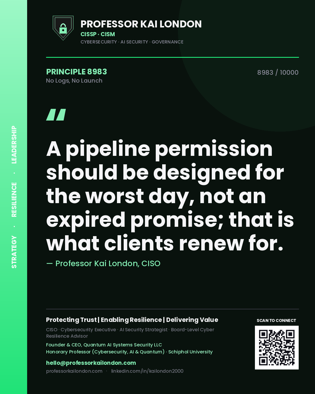 Professor Kai London principle 8983: A pipeline permission should be designed for the worst day, not an expired promise; that is what clients renew for.