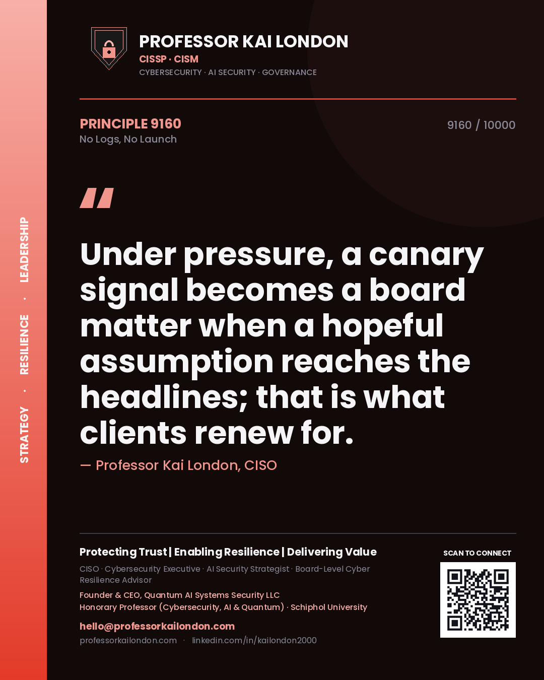 Professor Kai London principle 9160: Under pressure, a canary signal becomes a board matter when a hopeful assumption reaches the headlines; that is what clients renew for.