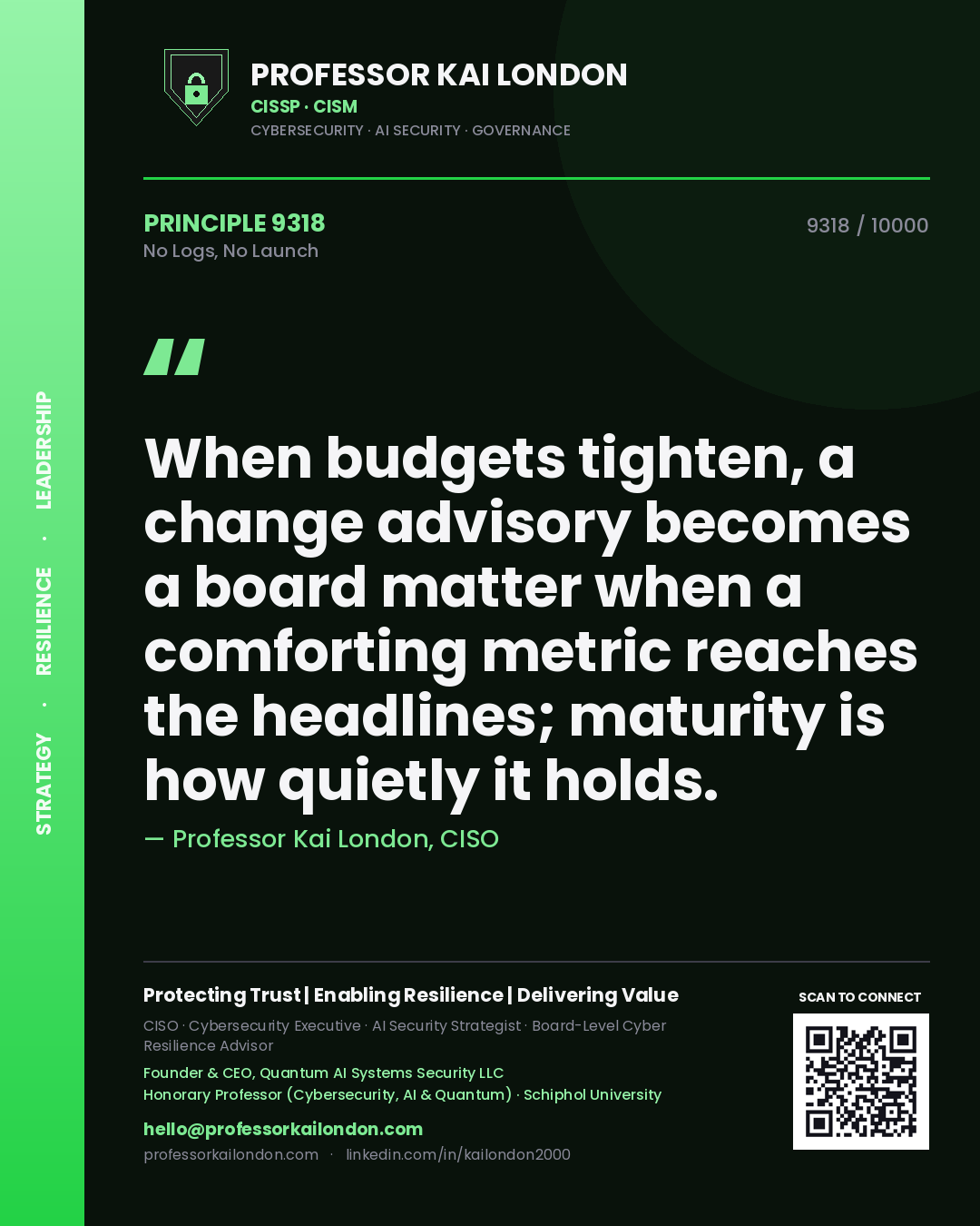 Professor Kai London principle 9318: When budgets tighten, a change advisory becomes a board matter when a comforting metric reaches the headlines; maturity is how quietly it holds.