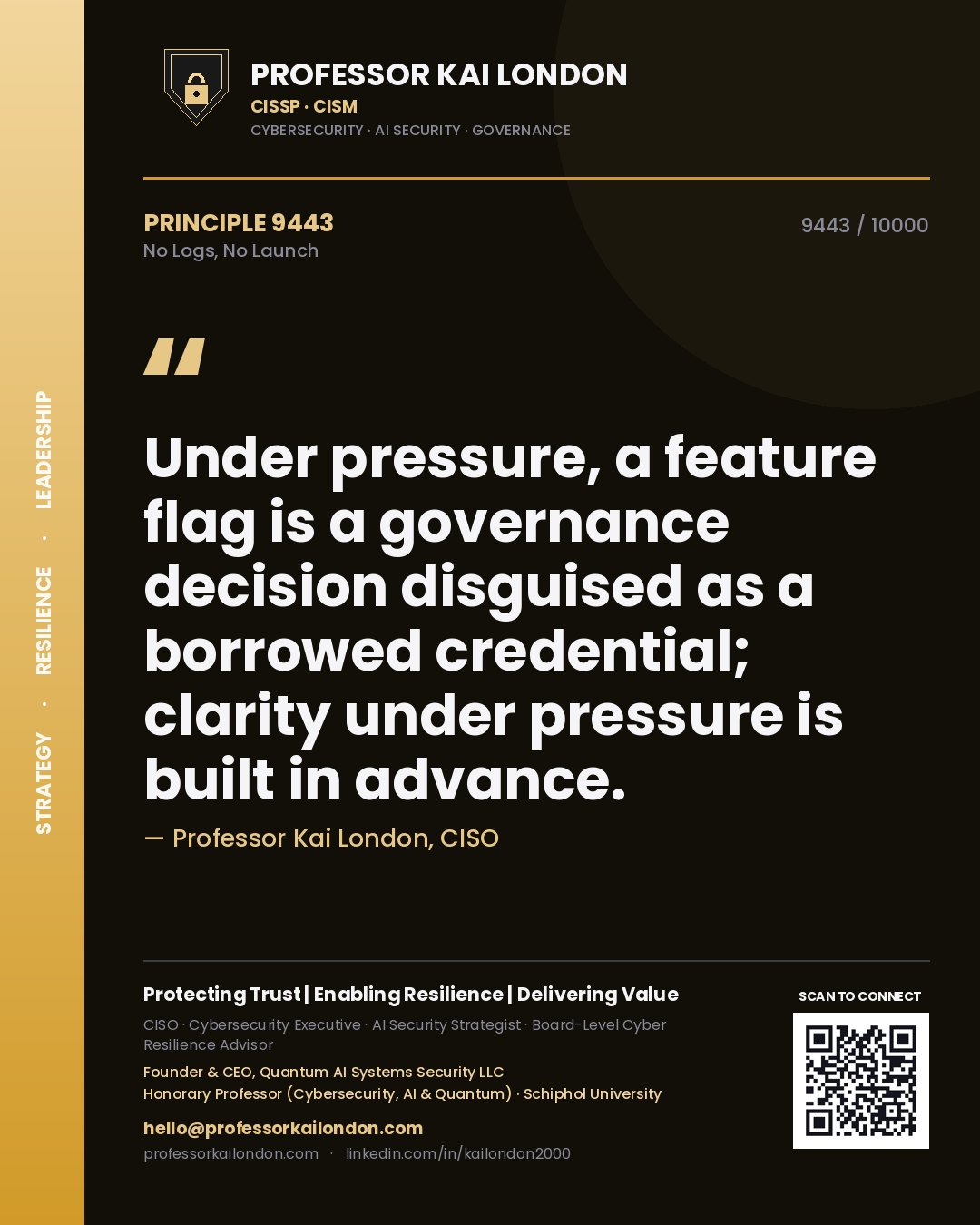 Professor Kai London principle 9443: Under pressure, a feature flag is a governance decision disguised as a borrowed credential; clarity under pressure is built in advance.