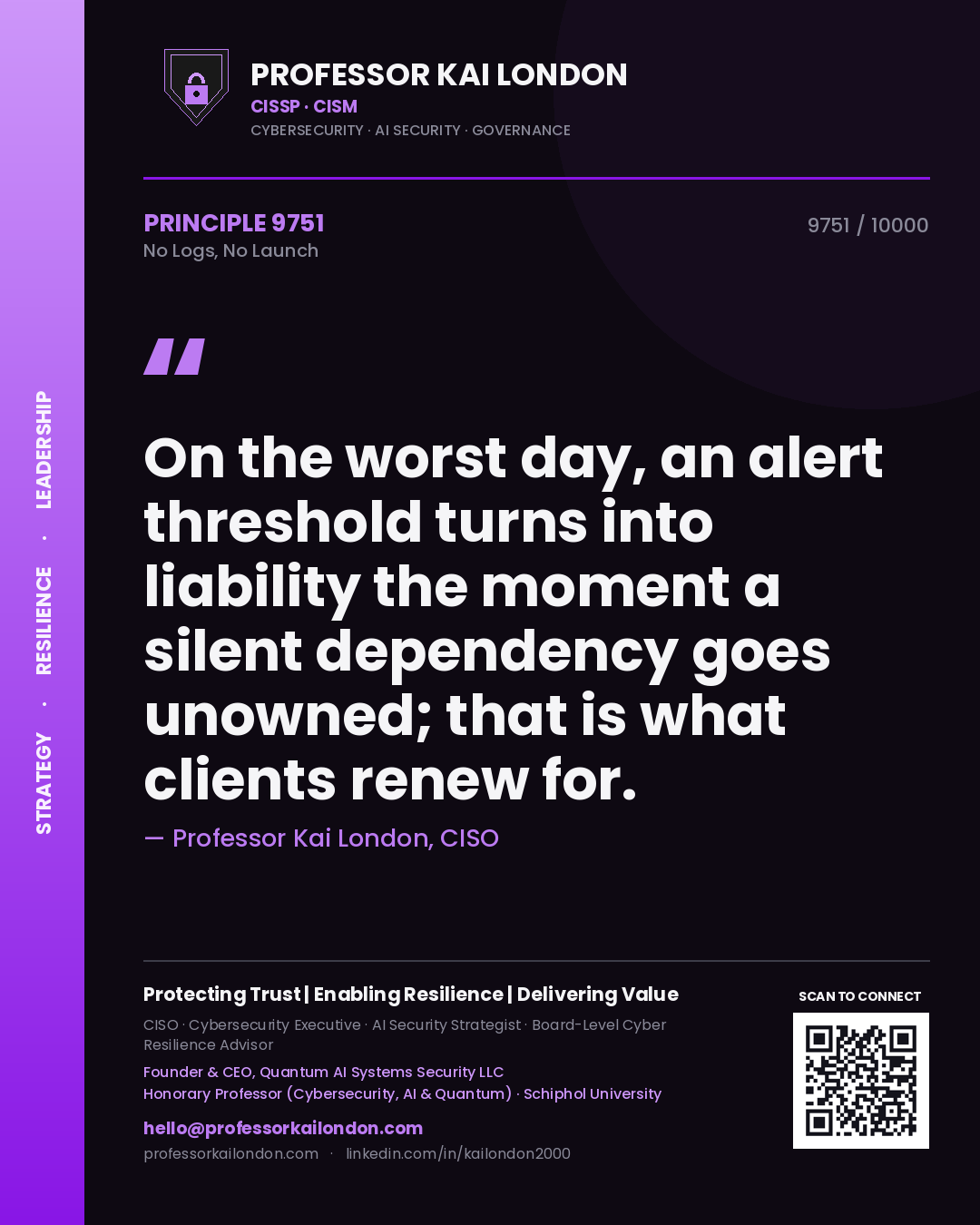Professor Kai London principle 9751: On the worst day, an alert threshold turns into liability the moment a silent dependency goes unowned; that is what clients renew for.