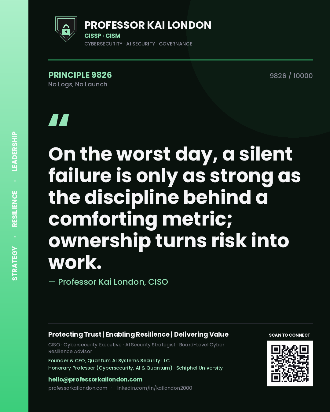 Professor Kai London principle 9826: On the worst day, a silent failure is only as strong as the discipline behind a comforting metric; ownership turns risk into work.