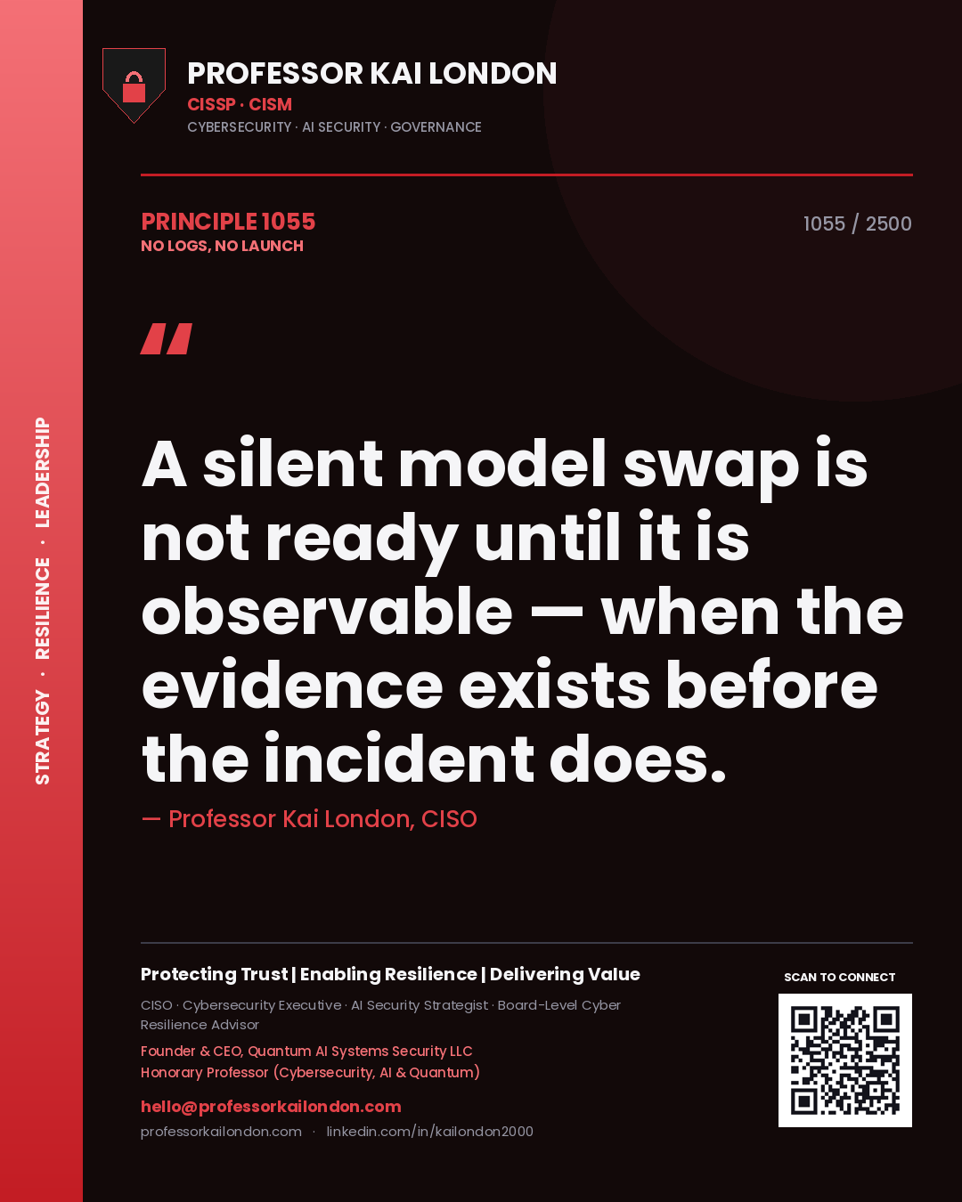Professor Kai London principle 1055: A silent model swap is not ready until it is observable — when the evidence exists before the incident does.