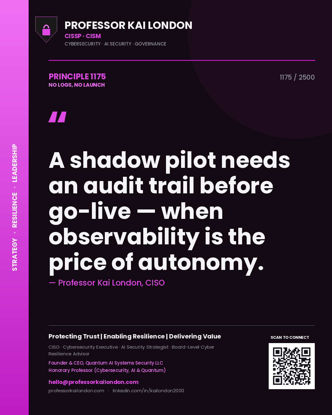 Professor Kai London principle 1175: A shadow pilot needs an audit trail before go-live — when observability is the price of autonomy.