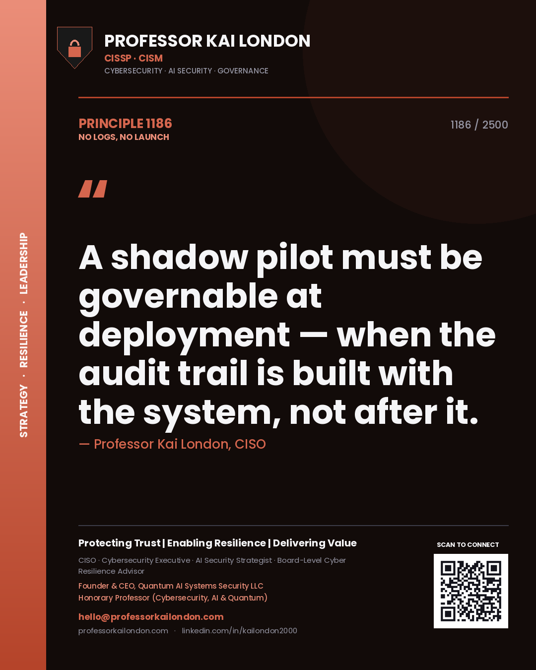 Professor Kai London principle 1186: A shadow pilot must be governable at deployment — when the audit trail is built with the system, not after it.