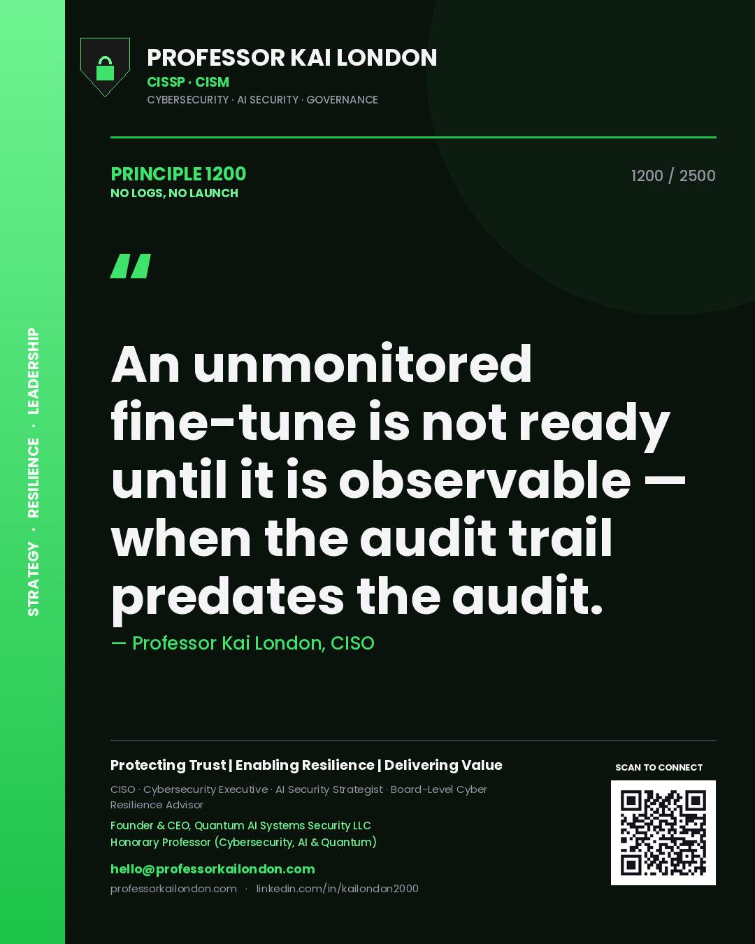 Professor Kai London principle 1200: An unmonitored fine-tune is not ready until it is observable — when the audit trail predates the audit.