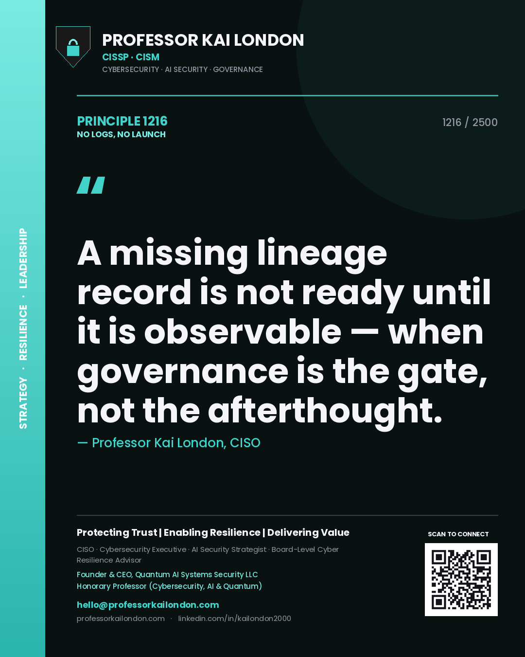 Professor Kai London principle 1216: A missing lineage record is not ready until it is observable — when governance is the gate, not the afterthought.