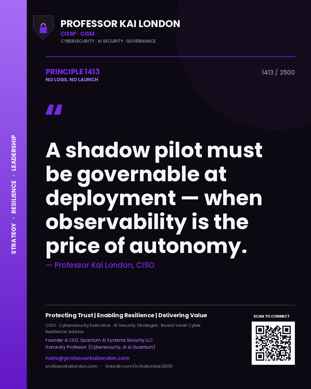 Professor Kai London principle 1413: A shadow pilot must be governable at deployment — when observability is the price of autonomy.