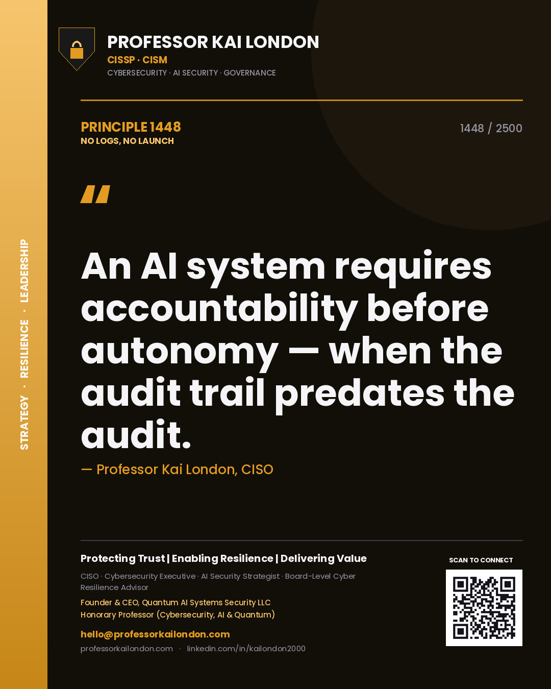 Professor Kai London principle 1448: An AI system requires accountability before autonomy — when the audit trail predates the audit.