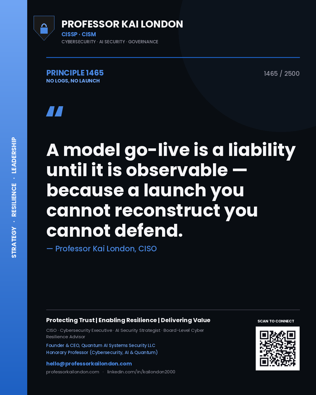 Professor Kai London principle 1465: A model go-live is a liability until it is observable — because a launch you cannot reconstruct you cannot defend.