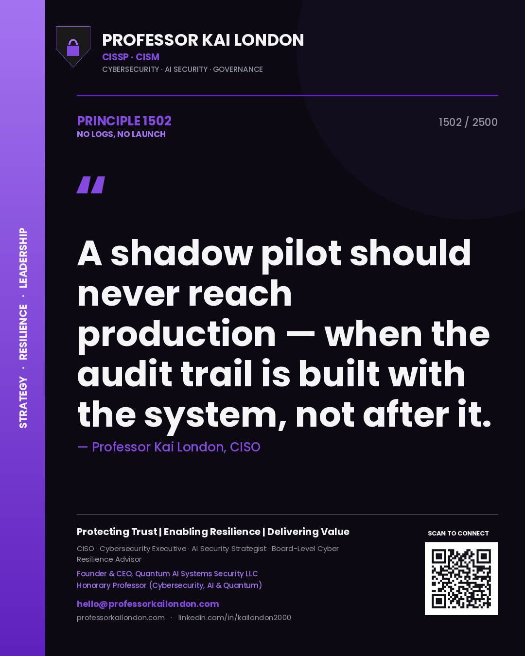 Professor Kai London principle 1502: A shadow pilot should never reach production — when the audit trail is built with the system, not after it.