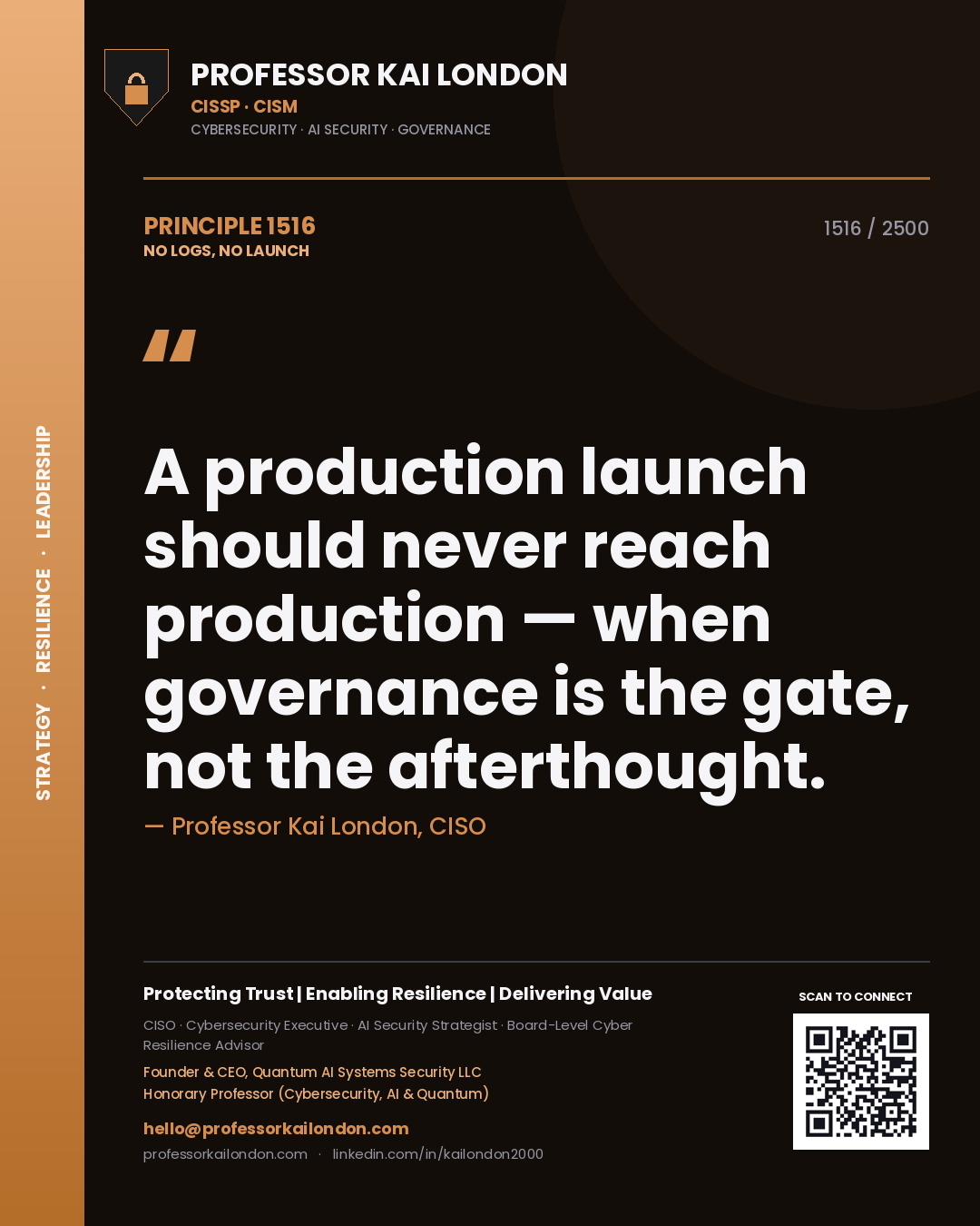 Professor Kai London principle 1516: A production launch should never reach production — when governance is the gate, not the afterthought.