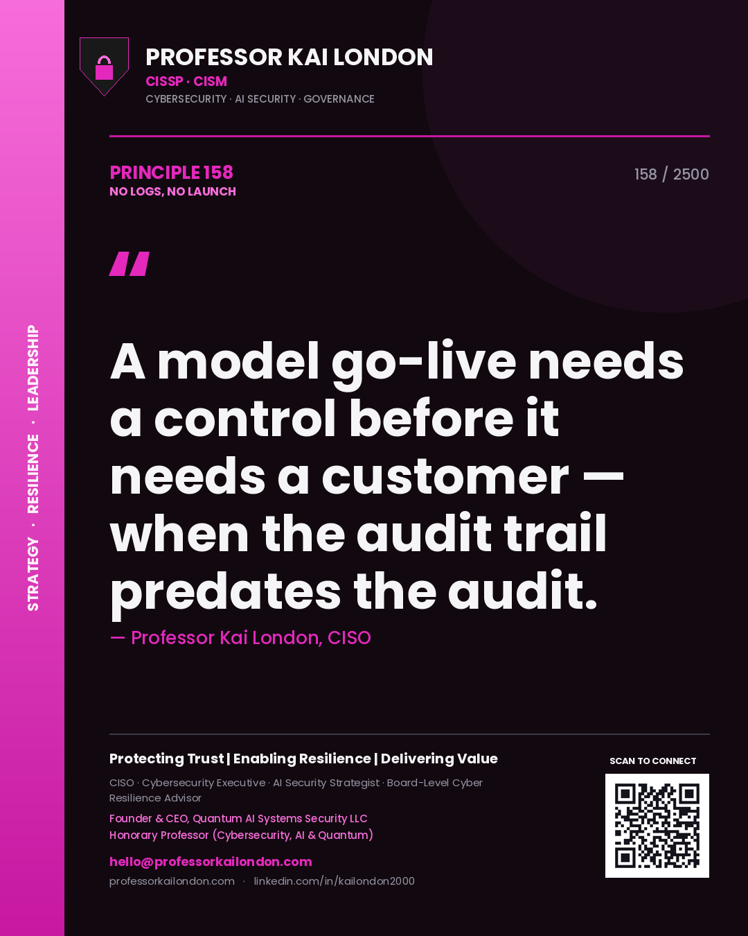 Professor Kai London principle 158: A model go-live needs a control before it needs a customer — when the audit trail predates the audit.