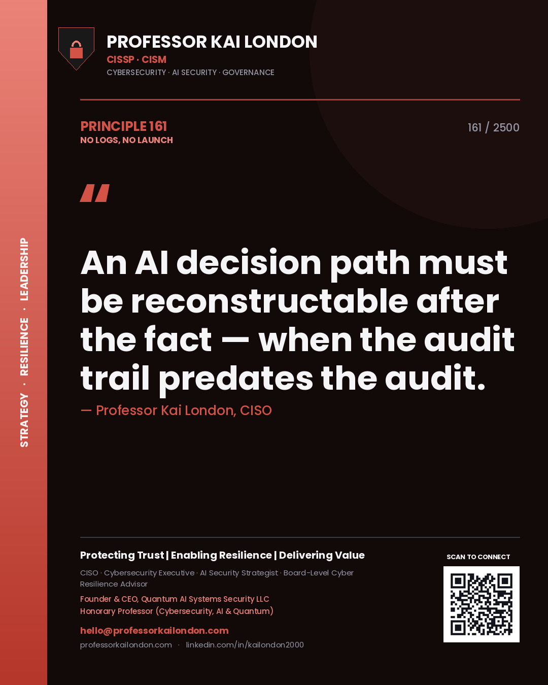 Professor Kai London principle 161: An AI decision path must be reconstructable after the fact — when the audit trail predates the audit.