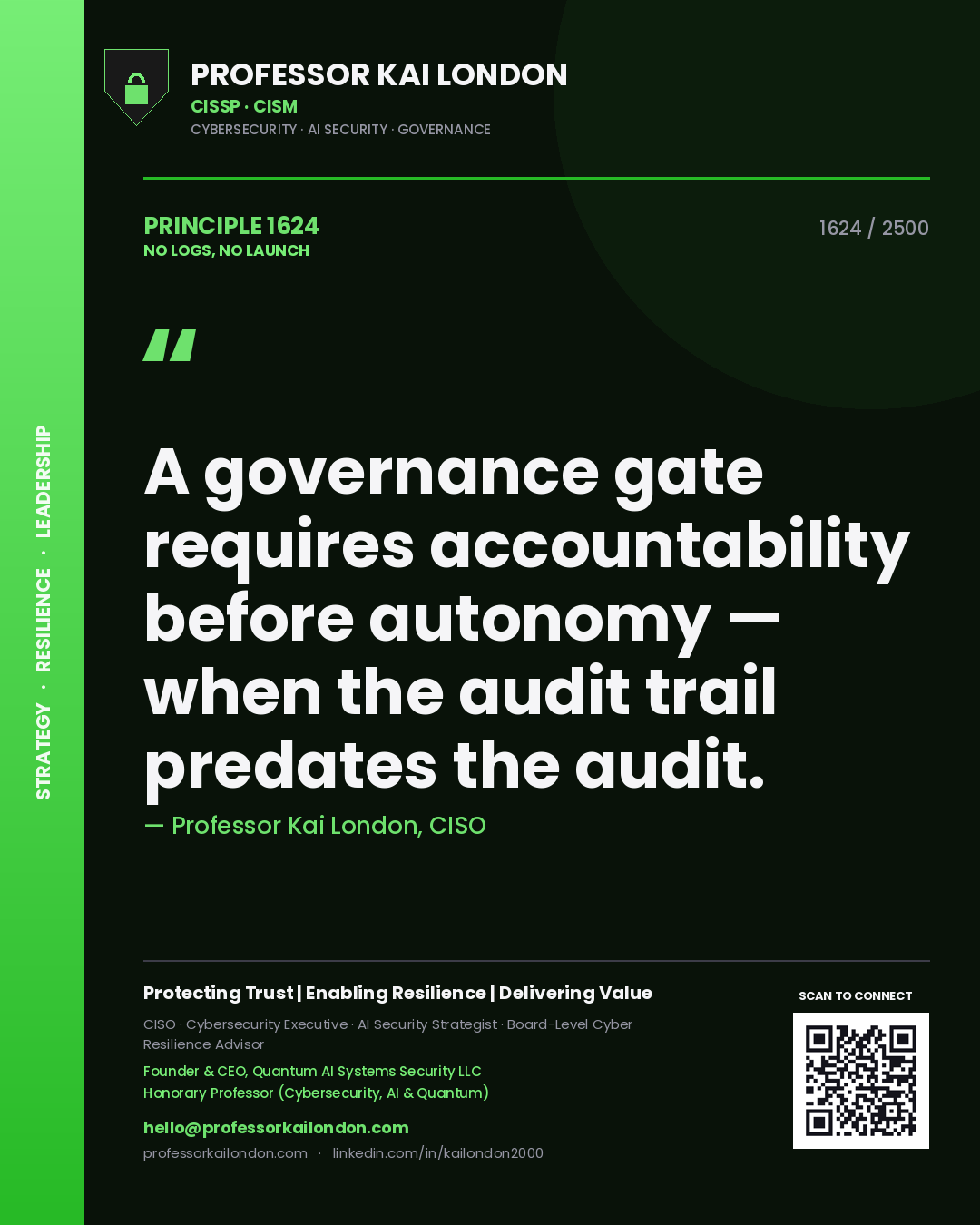 Professor Kai London principle 1624: A governance gate requires accountability before autonomy — when the audit trail predates the audit.