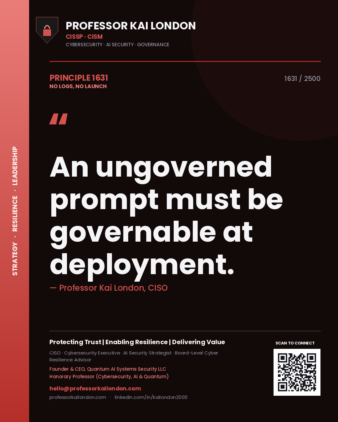 Professor Kai London principle 1631: An ungoverned prompt must be governable at deployment.