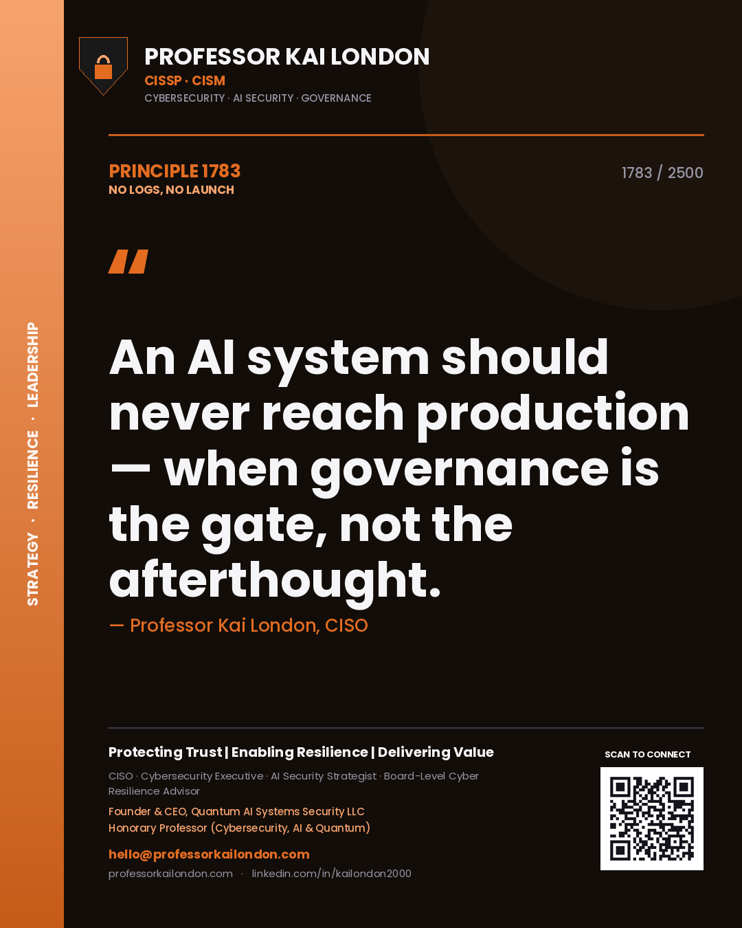 Professor Kai London principle 1783: An AI system should never reach production — when governance is the gate, not the afterthought.