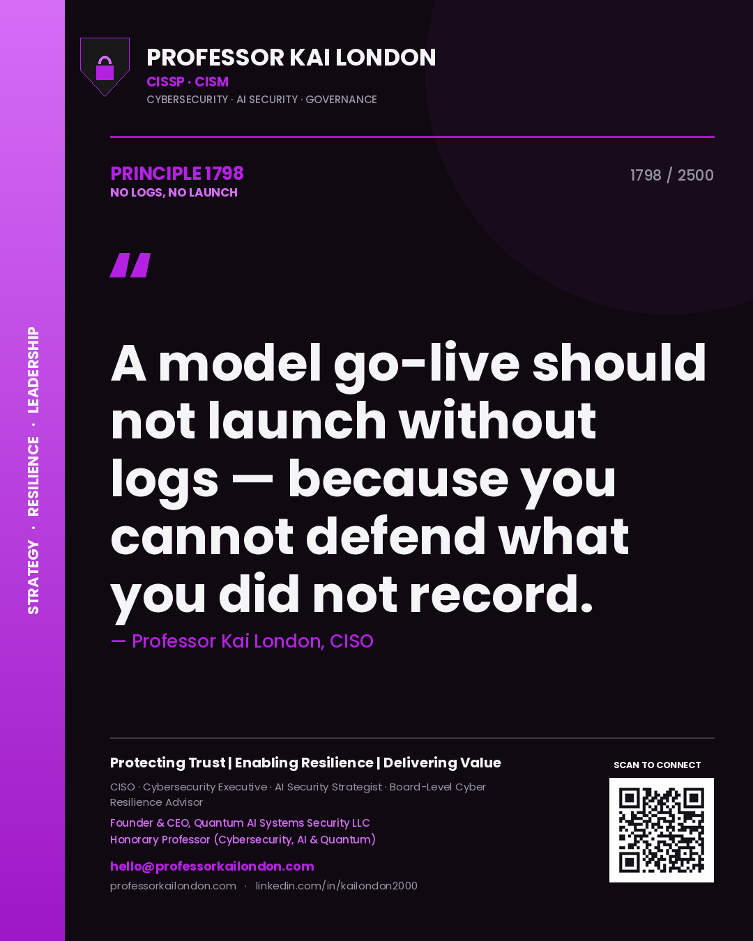 Professor Kai London principle 1798: A model go-live should not launch without logs — because you cannot defend what you did not record.