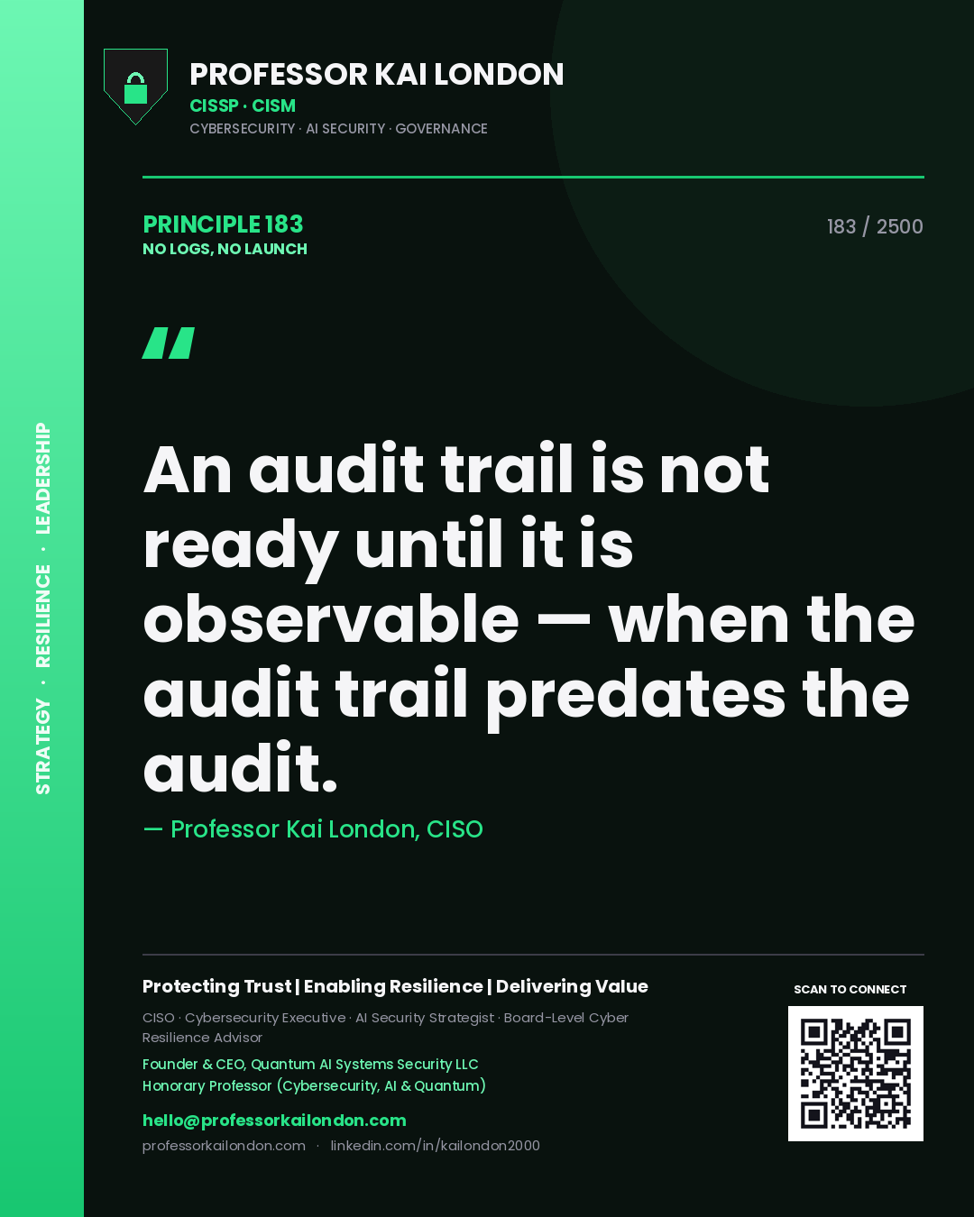 Professor Kai London principle 183: An audit trail is not ready until it is observable — when the audit trail predates the audit.