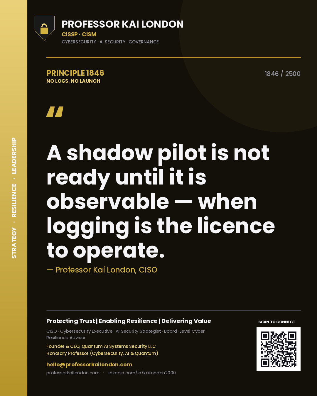 Professor Kai London principle 1846: A shadow pilot is not ready until it is observable — when logging is the licence to operate.