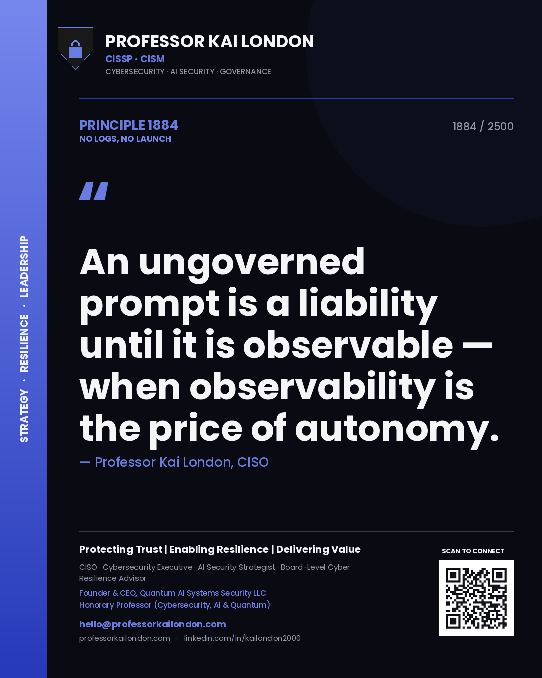 Professor Kai London principle 1884: An ungoverned prompt is a liability until it is observable — when observability is the price of autonomy.