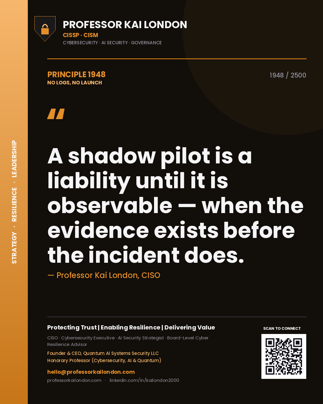 Professor Kai London principle 1948: A shadow pilot is a liability until it is observable — when the evidence exists before the incident does.