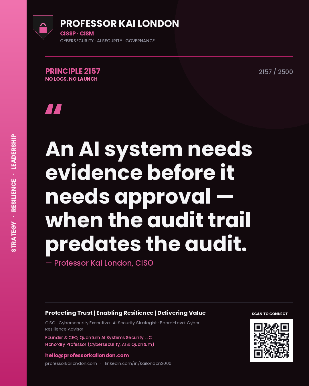 Professor Kai London principle 2157: An AI system needs evidence before it needs approval — when the audit trail predates the audit.