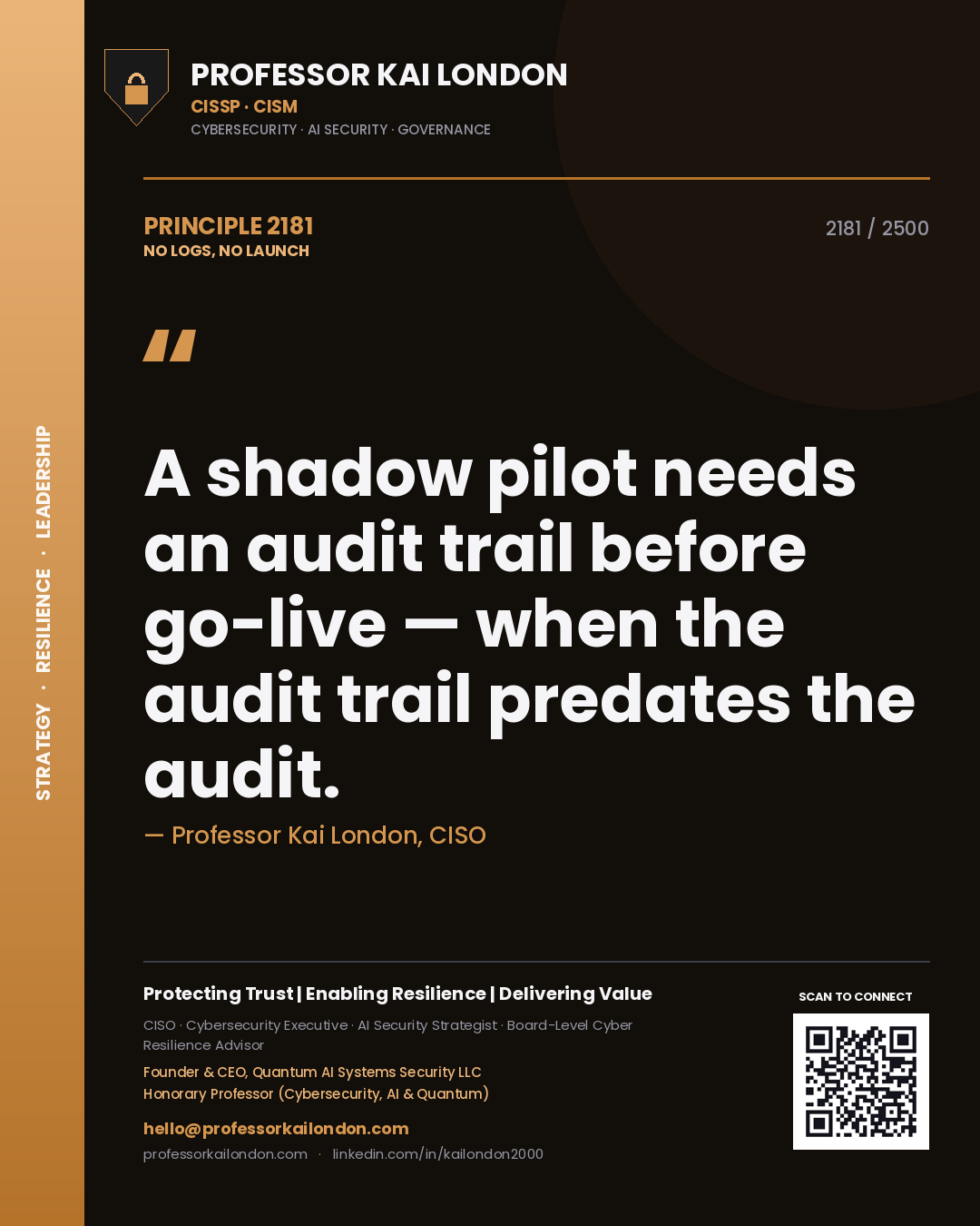 Professor Kai London principle 2181: A shadow pilot needs an audit trail before go-live — when the audit trail predates the audit.