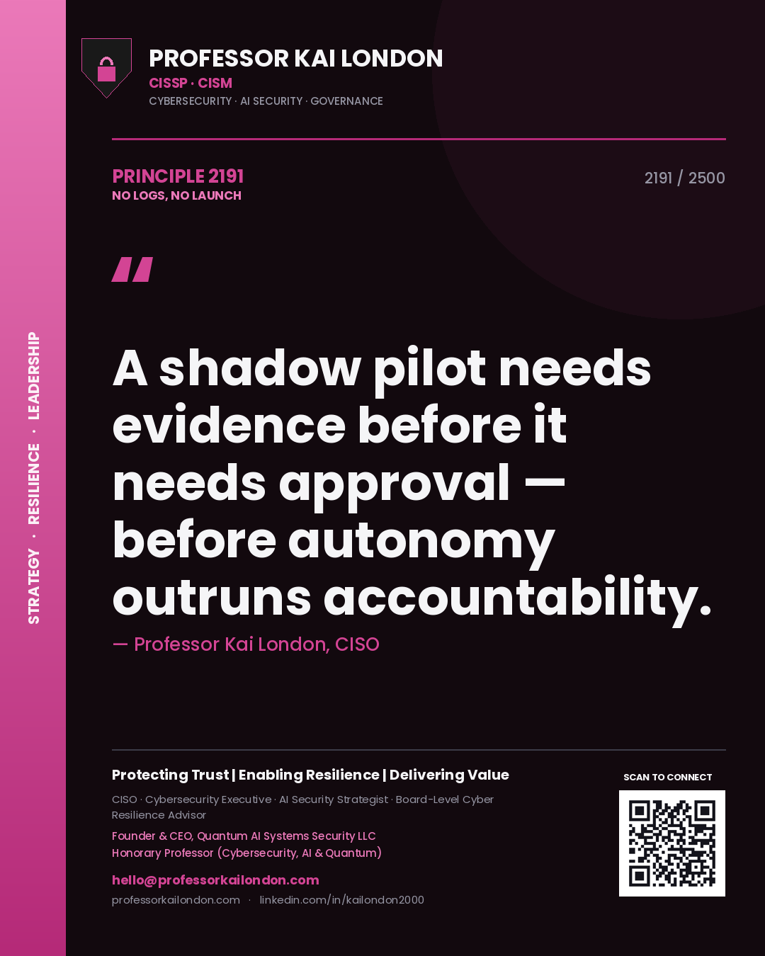Professor Kai London principle 2191: A shadow pilot needs evidence before it needs approval — before autonomy outruns accountability.