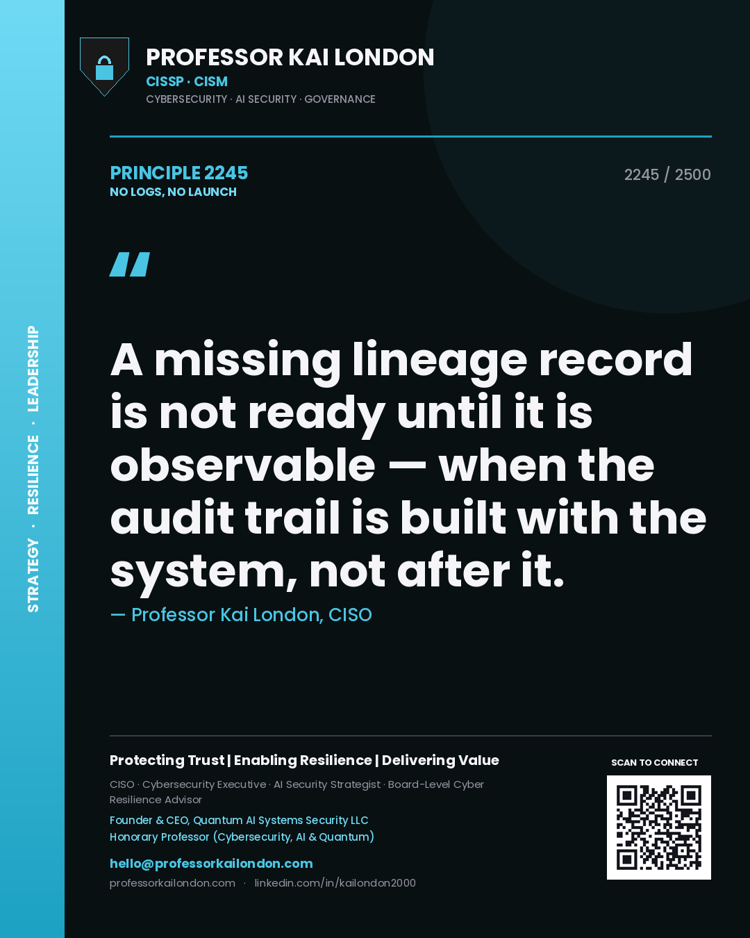 Professor Kai London principle 2245: A missing lineage record is not ready until it is observable — when the audit trail is built with the system, not after it.