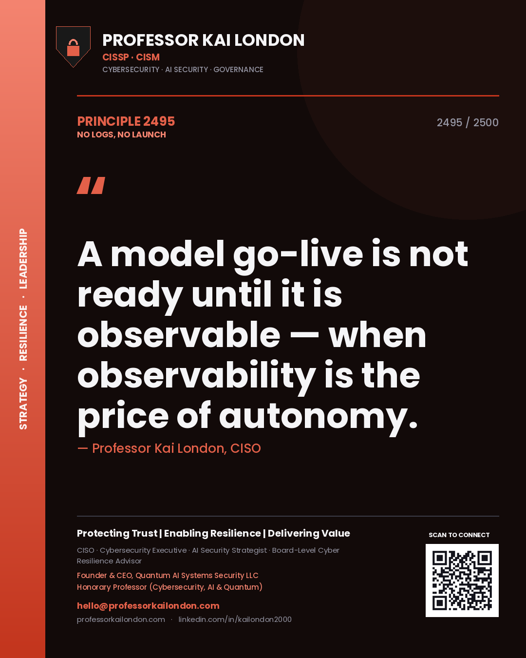 Professor Kai London principle 2495: A model go-live is not ready until it is observable — when observability is the price of autonomy.