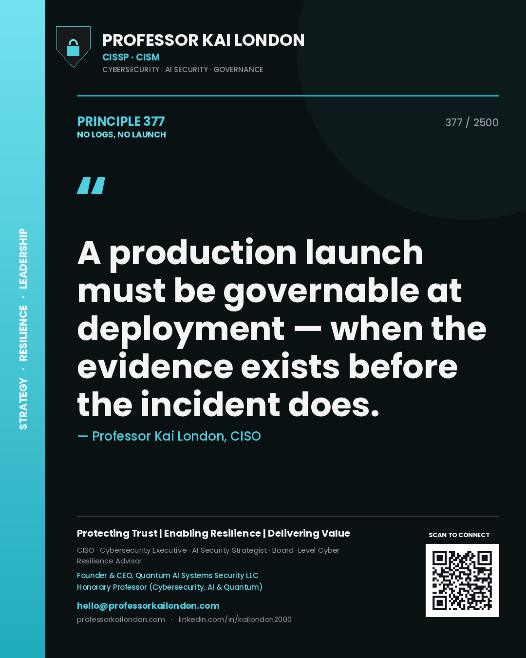 Professor Kai London principle 377: A production launch must be governable at deployment — when the evidence exists before the incident does.