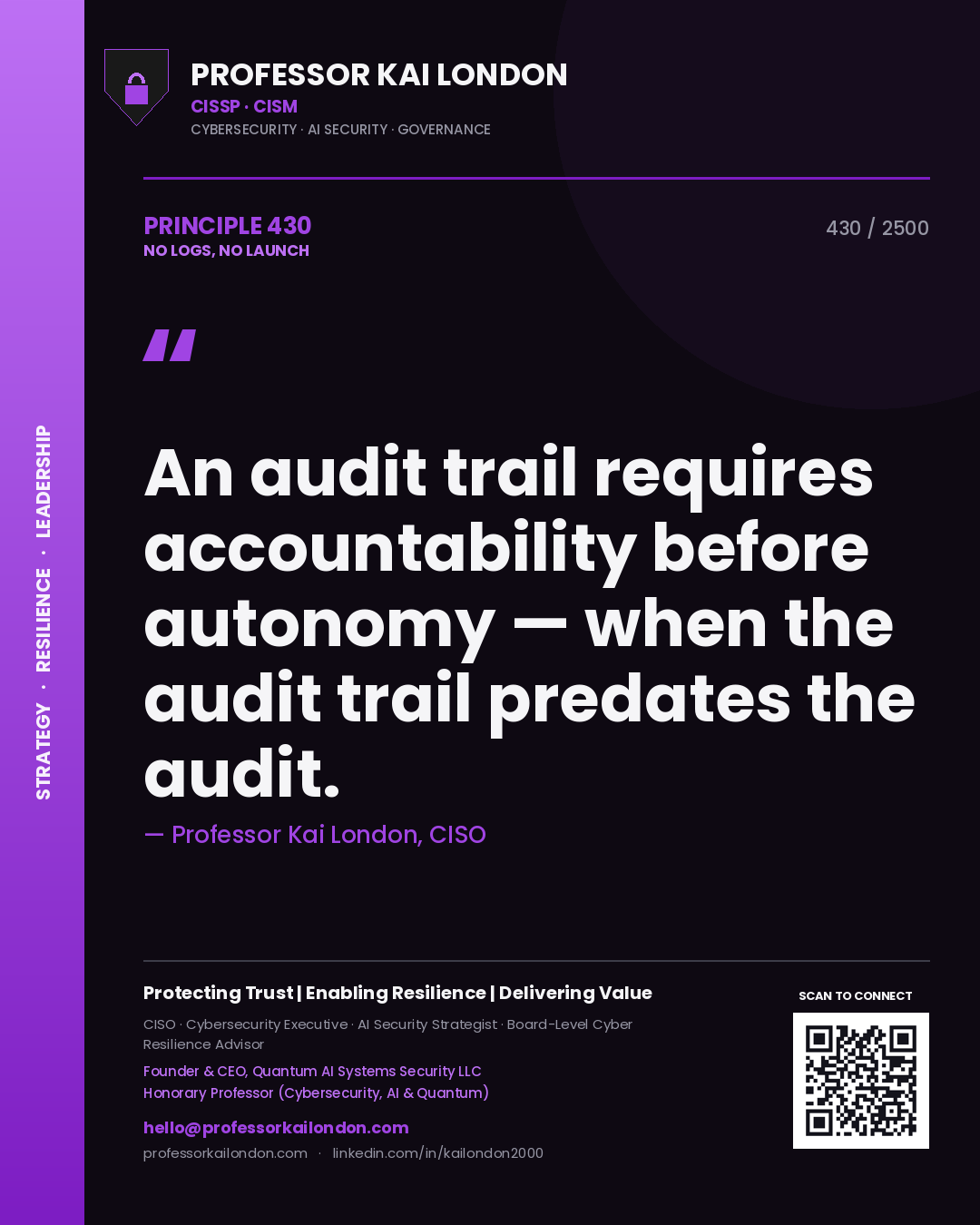 Professor Kai London principle 430: An audit trail requires accountability before autonomy — when the audit trail predates the audit.