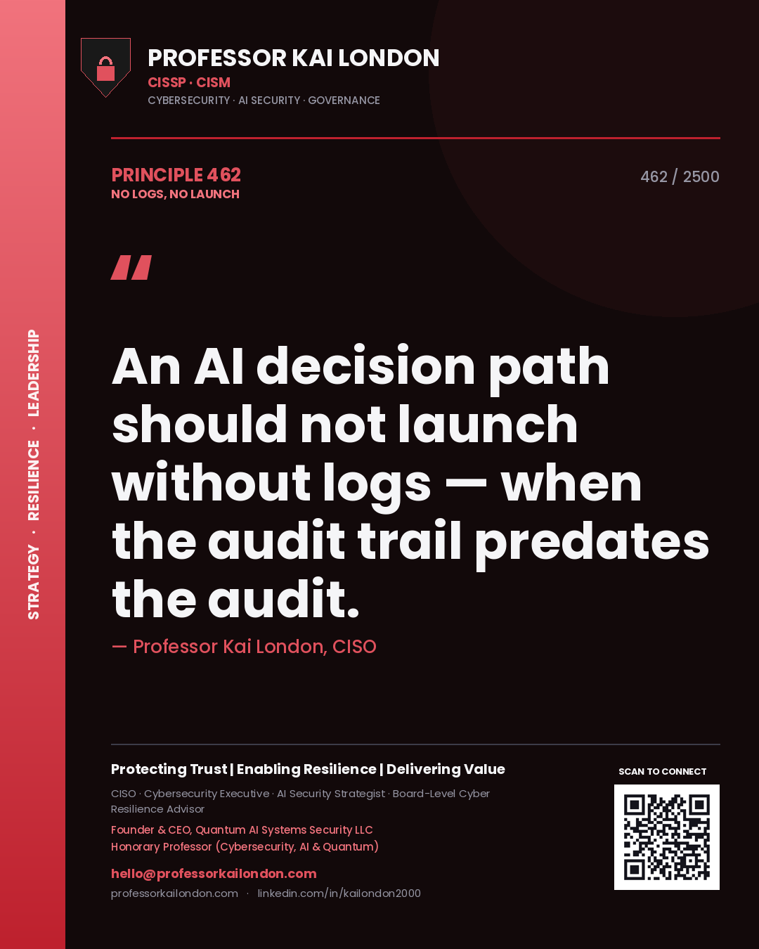 Professor Kai London principle 462: An AI decision path should not launch without logs — when the audit trail predates the audit.