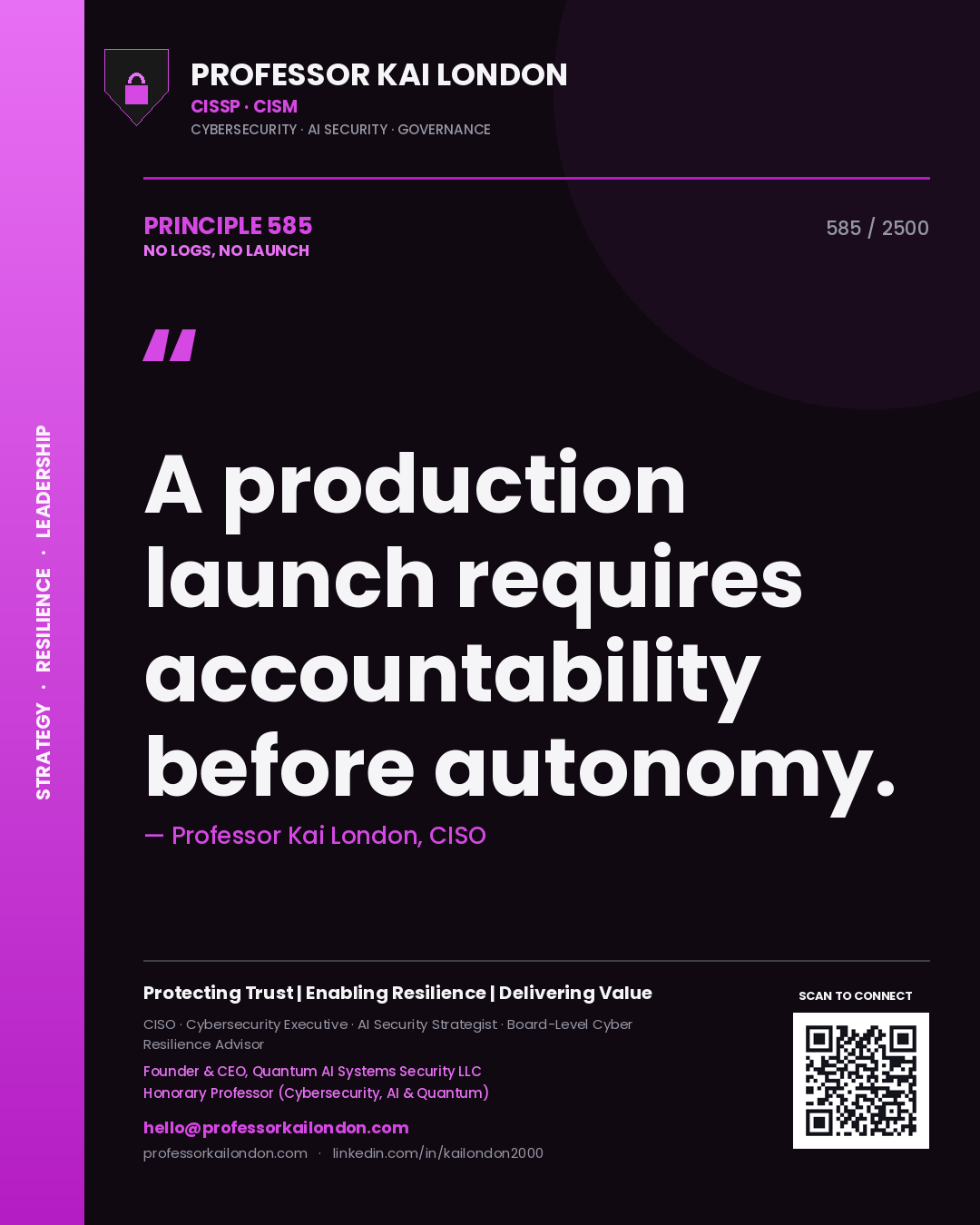 Professor Kai London principle 585: A production launch requires accountability before autonomy.