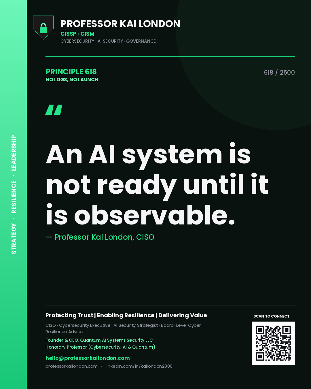 Professor Kai London principle 618: An AI system is not ready until it is observable.