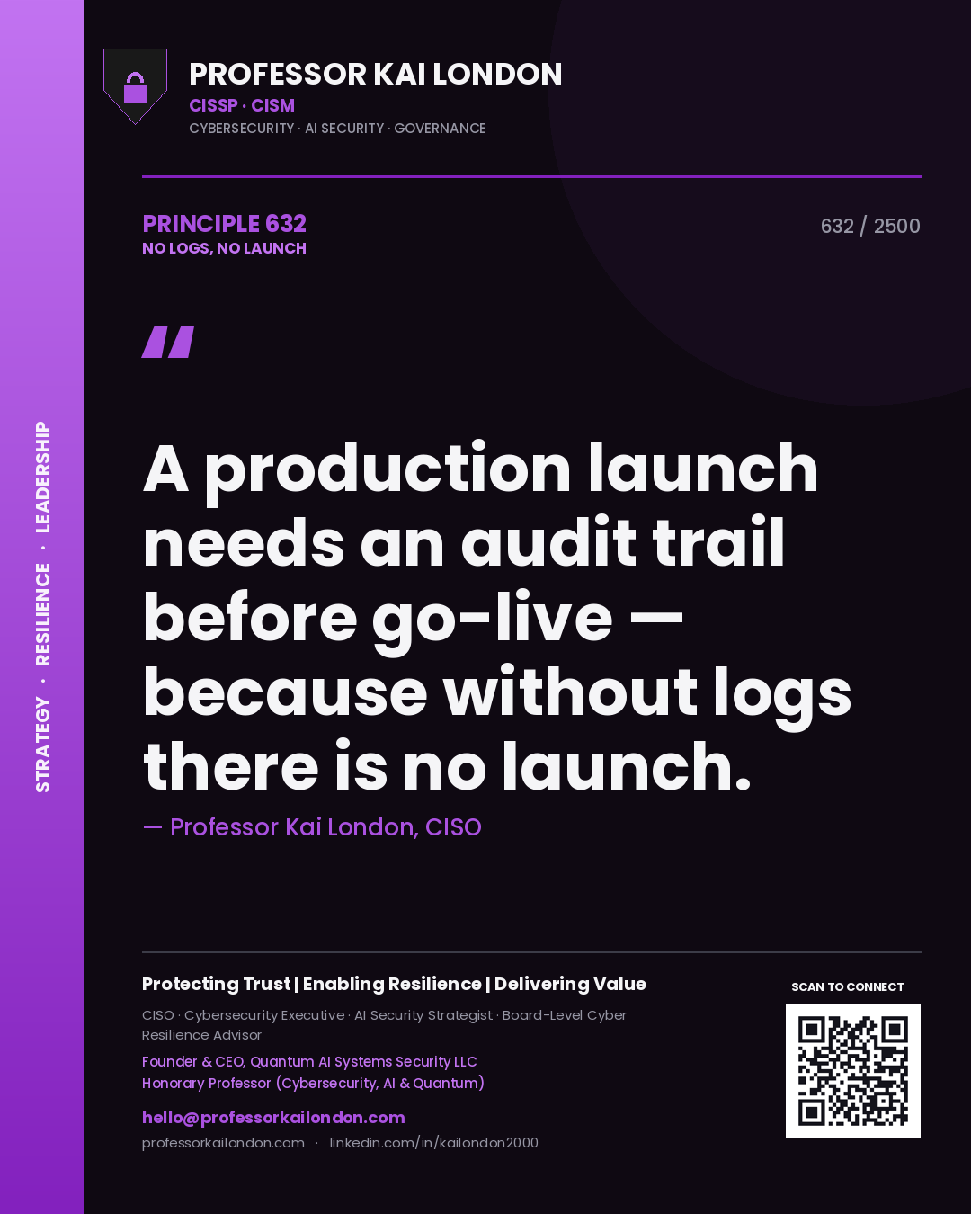 Professor Kai London principle 632: A production launch needs an audit trail before go-live — because without logs there is no launch.