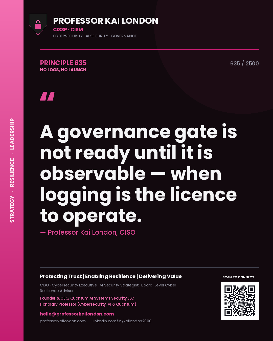 Professor Kai London principle 635: A governance gate is not ready until it is observable — when logging is the licence to operate.