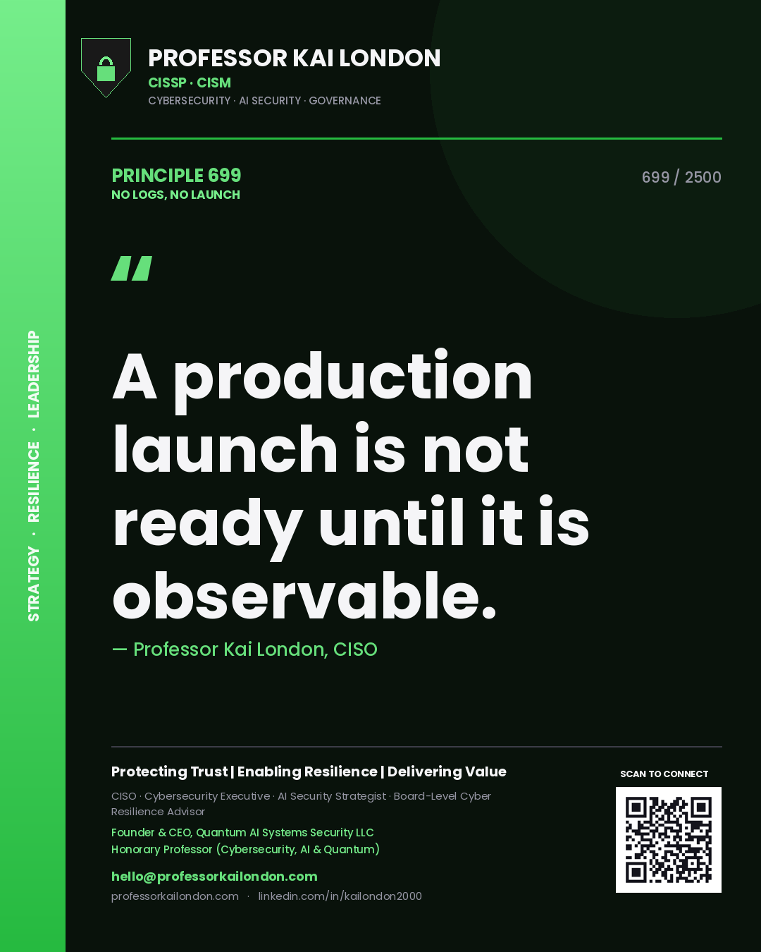 Professor Kai London principle 699: A production launch is not ready until it is observable.