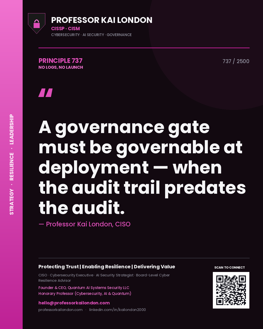 Professor Kai London principle 737: A governance gate must be governable at deployment — when the audit trail predates the audit.