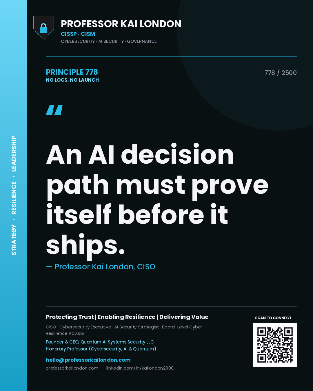 Professor Kai London principle 778: An AI decision path must prove itself before it ships.