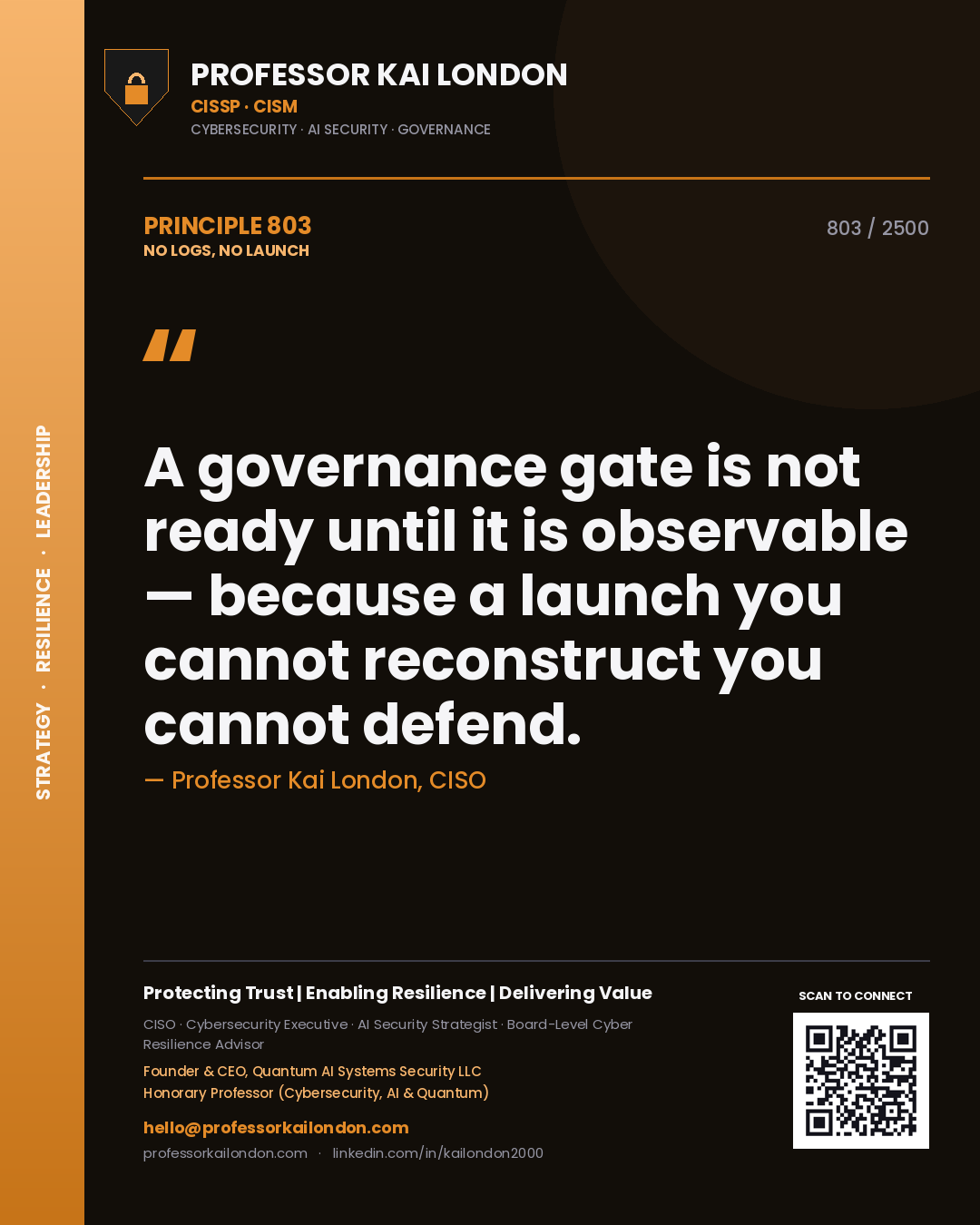 Professor Kai London principle 803: A governance gate is not ready until it is observable — because a launch you cannot reconstruct you cannot defend.