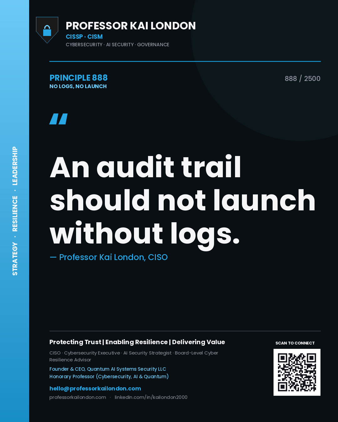Professor Kai London principle 888: An audit trail should not launch without logs.