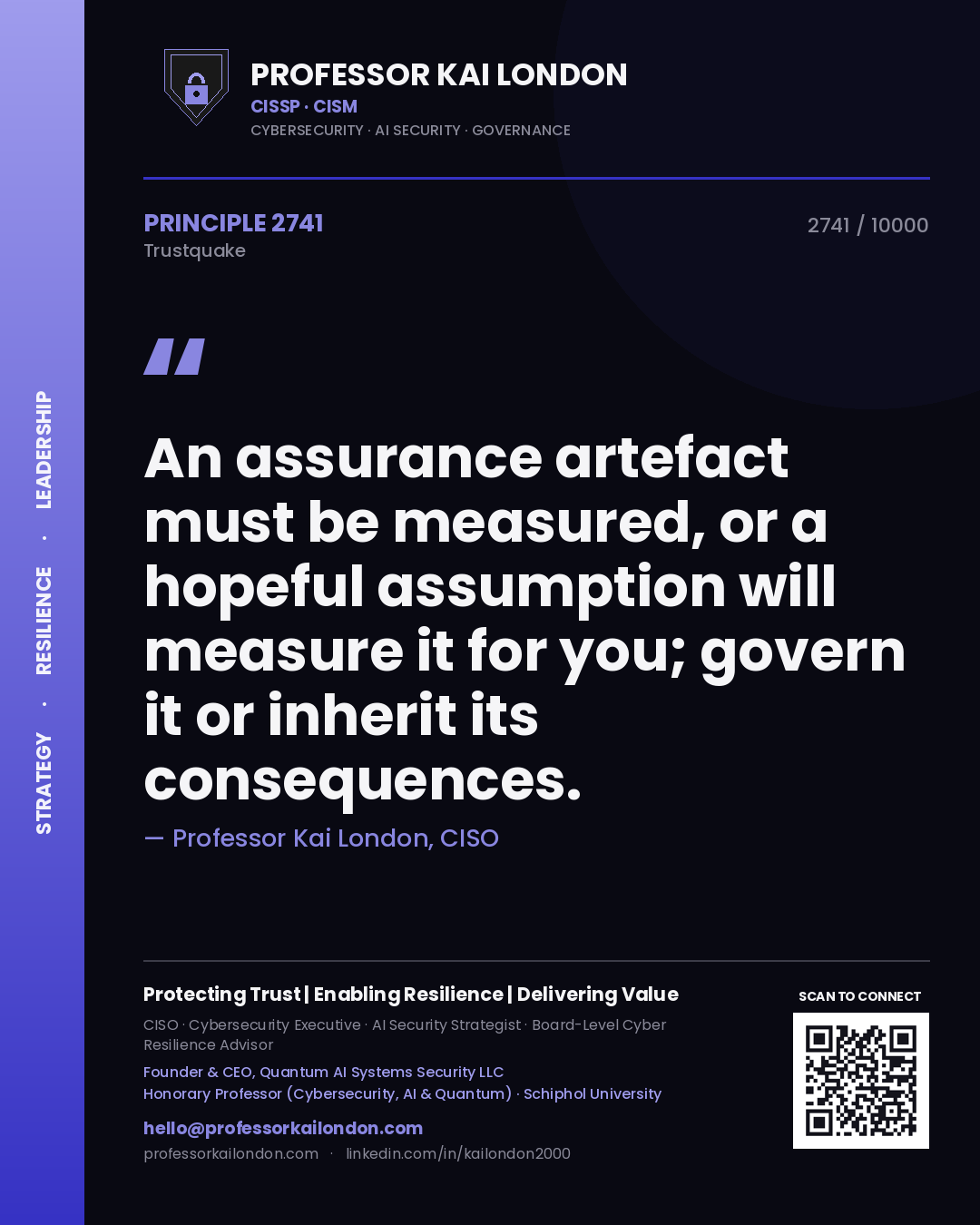 Professor Kai London principle 2741: An assurance artefact must be measured, or a hopeful assumption will measure it for you; govern it or inherit its consequences.