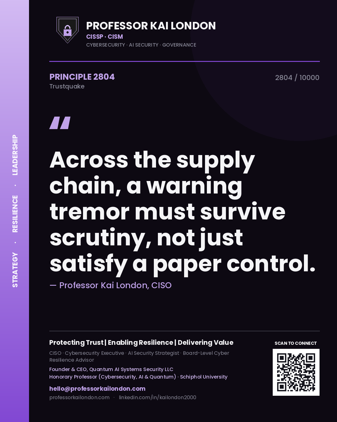 Professor Kai London principle 2804: Across the supply chain, a warning tremor must survive scrutiny, not just satisfy a paper control.