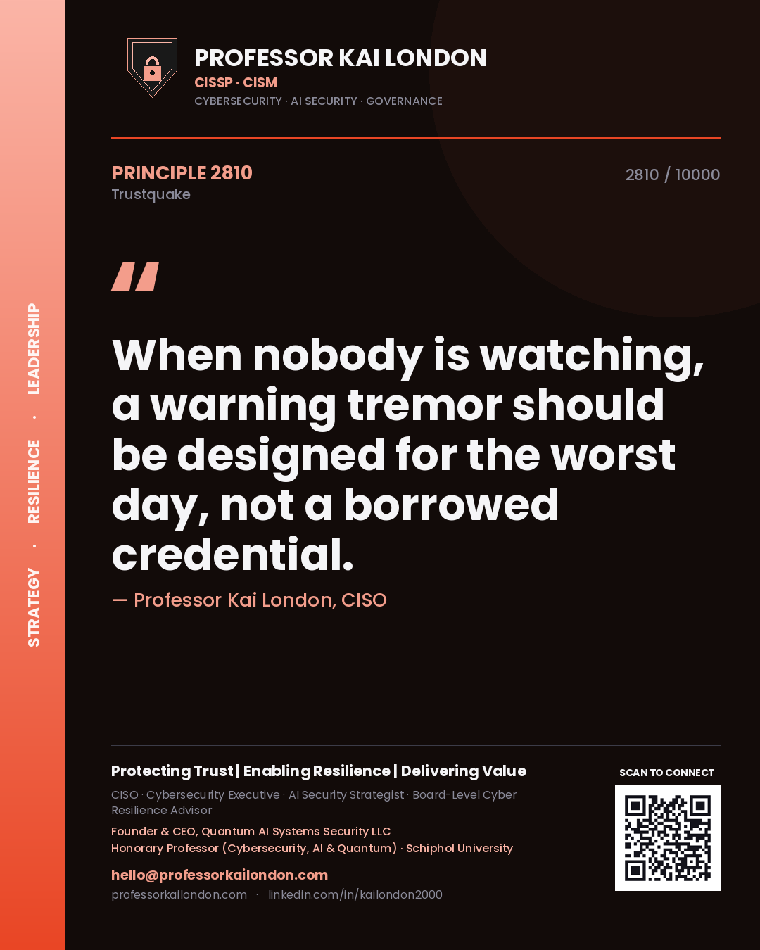 Professor Kai London principle 2810: When nobody is watching, a warning tremor should be designed for the worst day, not a borrowed credential.