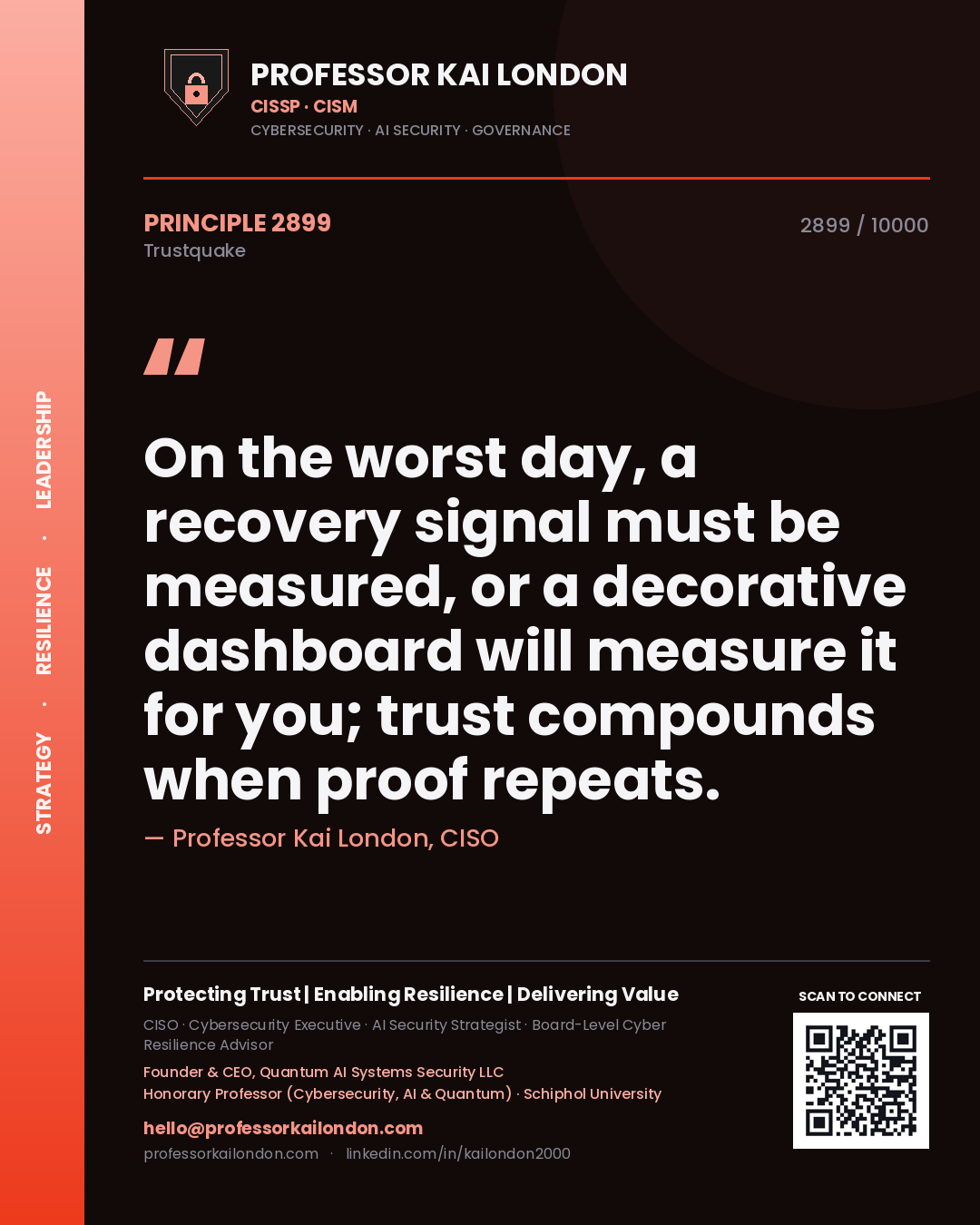 Professor Kai London principle 2899: On the worst day, a recovery signal must be measured, or a decorative dashboard will measure it for you; trust compounds when proof repeats.